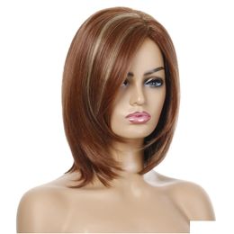 Cosplay Wigs Wig For Women Short Synthetic Brown Mixed Gold Heat Resistant Fibre Daily Use Drop Delivery Hair Products Dhbzx