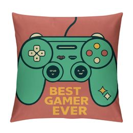 Throw Pillow Cover Red Game Pad Best Gamer Ever for Video Games Geek Decor Lumbar Pillow Case Cushion for Sofa Couch Bed Standard Queen