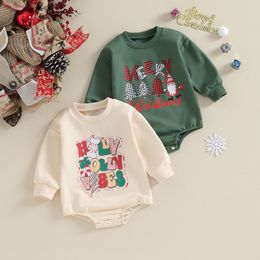 Christmas Baby Casual Long Sleeve Rompers Infant Letter Print Round Neck Bodysuit Newborn Loose Fit Jumpsuits for Winter