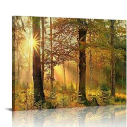 Mystery Forest Light Wall Art, Nature Landscape Pictures Canvas Prints Wall Decor, Autumn Trees Hang for Office Bedroom, Bathroom, Living Room for Home Decoration