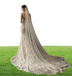 Bridal Veils Wedding Veil With Pearls One Layer Long Cathedral Bride Velos De Noiva Crystal Beaded For White Ivory Metal Comb1695485