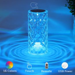 Crystal Table Lamp for Bedroom 16 Colours Touch/Remote Dimmable Night Light USB LED Bedside Diamond Rose Lamp