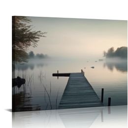 Nature Landscape Canvas Wall Art: Framed Natural Lake Scene Picture Prints Bridge Dock Scenery Painting Artwork for Home Living Room Bedroom Office Wall Decor