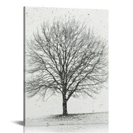 Abstract Black and White Tree Picture Decor Canvas Wall Art Life Painting with Gold Landscape for Home Bedroom Decoration