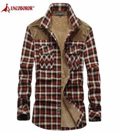 Winter Warm Shirts Men Military Plaid Thicken Fleece Wool Coat 100 Cotton High Quality Long Sleeve Flannel Shirts Chemise Homme C8447356