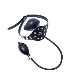 BDSM Inflatable Gag Latex Rubber Inflating Large Size Open Mouth Ball Gags Mask Hood Head Harness Fetish Punish Sex Toy New Design4675488