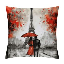Decorative Eiffel Tower Throw Pillow Cover Oil Painting France Paris Landscape Pillow Case Cushion Cover for Sofa Couch Home Bedroom Decoration
