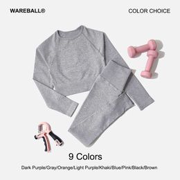 Women's Tracksuits Womens Sportswear Sets Ribbed Seamless Long Sleeve Workout Clothes for Women High Waist Sports Legging Long Sleeve Top z240530