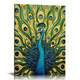 Canvas Prints Wall Art Paintings Portrait of Peacock with Feathers Out Abstract Wall Artworks Pictures for Living Room Bedroom Decoration