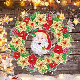 Christmas Wreath with LED Light 5D DIY Diamond Painting Rhinestone Mosaic Garland Embroidery Keychain Pendant Xmas Door Decor