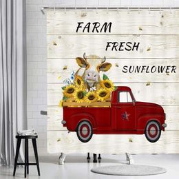 Shower Curtains Farm Cow Curtain Farmhouse Vintage Wooden Red Truck Fresh Sunflowers Fabric Country Animal Bathroom