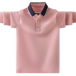 Polos Polos Boys School Uniform Polo Shirt Fashion Solid Design Childrens Leisure Long Seven Top Childrens 4-15 Spring/Summer/Autumn Clothing WX5.29