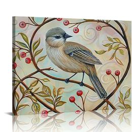 Vögel auf blühende Bäume tiere Blumenblumen -Leinwand Drucke Gemälde Stil Landschaft Kunstwerke auf Leinwand Wandkunst für Schlafzimmer Wohnzimmer Wohnzimmer Dekorationen
