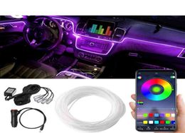 6 In 1 6M RGB LED Car Interior Ambient Light Fibre Optic Strips Light with App Control Auto Atmosphere Decorative Lamp8839527