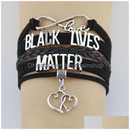 Charm Bracelets Infinity Black Lives Matter Jesus Heart Love Letters Fashion Knot Leather Braid Wrap Bangles For Women Men Drop Deliv Dhgqm