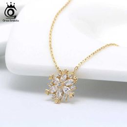 Pendant Necklaces ORSA JEWELS Lucky Snow Necklace Long Chain Pendant Necklace with Transparent Zircon 925 Silver Jewellery Suitable for Women Youth and Girls HO