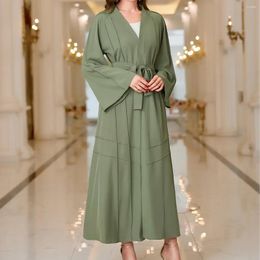 Ethnic Clothing Ramadan Muslim Cardigan Ladies Robe Abaya Solid Colour Waist Design Loose And Comfortable Long Skirt Jalabiya For Women