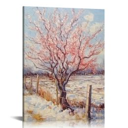- Triptych The pink peach tree Peach Trees in Blossom Art Reproduction. Giclee Canvas Prints Wall Art for Home Decor