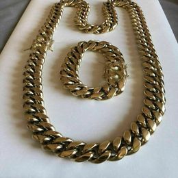 18mm Men Cuban Miami Link Bracelet Kilo Chain Set 14k Gold Over Stainless Steel 256H