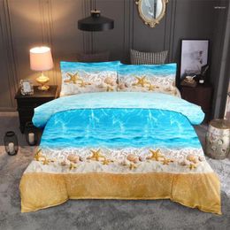 Bedding Sets Watercolour Set Golden And Blue Duvet Cover Beach Ocean Waves Bed Abstract Printed Bedclothes