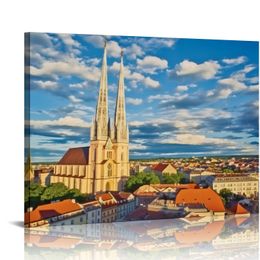 Croatia Pictures Wall Decor Zagreb Canvas Wall Art Landscape Poster Prints For Living Room Bedroom Office With Framed