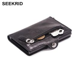 Men039s Aluminum Credit Card Holder RFID Blocking Metal Hasp Cardholder Male Slim Smart Wallet Leather Case Coin Pocket Purse f2057812
