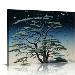 Startonight Canvas Wall Art Abstract - A-M-A-Z-I-N-G Blue Moon and Tree Landscape Painting - Large Framed