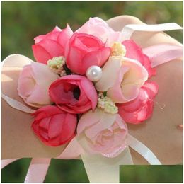 Decorative Flowers & Wreaths New Real Wedding Prom Wrist Cor With Bracelet Bride Drop Delivery Home Garden Festive Party Supplies Dh1Ch