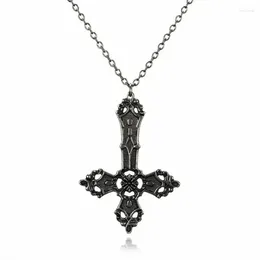 Pendant Necklaces Creative Punk Cross Satanic Chain Necklace For Women Man Black Charm Upside Down Jewelry Accessories Gift Wholesale