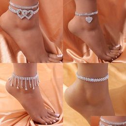 Fußkettchen Mode -Strasskette für Frauen leuchten Knöchelarmband auf Bein weibliche Hochzeitsfeier Schmuckzubehör fallen Dhthx Drop DOHTHX