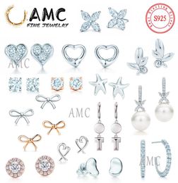 Gift Box Amc 925 Sterling Silver Stud Pearl Earrings Love Classic Rhinestone Sparkle Whole Earring Luxury Designer Jewellery Wom8937071