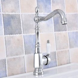 Kitchen Faucets Chrome Brass Single Handle Hole Deck Mounted Basin Faucet Swivel Spout Bathroom Sink Cold And Water Mixer Tap Dsf642