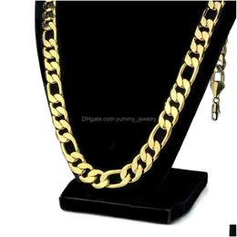 Chains 14K Gold Finish 10Mm Italian Figaro Link Chain 24 Mens Necklace Drop Delivery Jewellery Necklaces Pendants Dhe5Z
