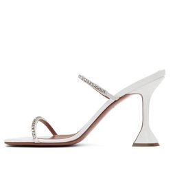 cool Summer Amina Muaddi Gilda Sandals Shoes Women Mules Crystal-embellished Leather Mules Martini Heels Party Dress Perfect Walking eu42