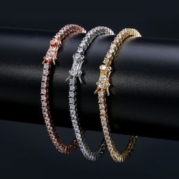 Mens Rose Gold Tennis Bracelets Iced Out Chain Fashion Hip Hop Bracelet Jewelry 3mm 281p