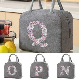 Food Thermal Lunch Bag Women Rose Flower Letter Print Picnic Packed Cooler Bags Insulated Lunchbox School Child Dinner Handbag 240517