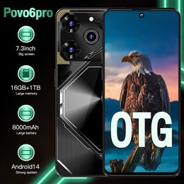 Cross-Border Mobile Phone Povo6pro Popular 4G Android Mobile Phone 16G 1T Foreign Trade in Stock Generation Smart Phone Wholesale