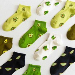 Socks Hosiery 5 pairs of spring and summer womens socks cartoon avocado pear short socks embroidered and breathable fun socks Harajuku womens ankle socks d240530