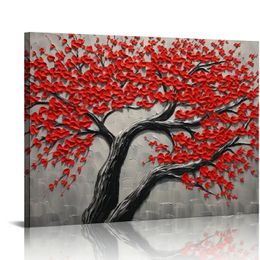 3D Contemporary Art On Canvas Texture Red Flower Tree paintings Canvas Wall Abstract Artwork Home living Room Decor paintings