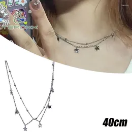 Choker Star-Shaped Beads Link Chain Necklace Fashionable Neck Jewellery Y2K Sweet Cool Double Layer Star Gift For Girls