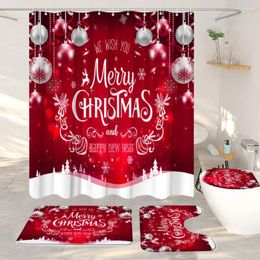 Shower Curtains Christmas Curtain Set Xmas Ball Snow Red Dream Background Fabric Bathroom Decor Anti Slip Bath Mat Floor Rug Toilet Cover