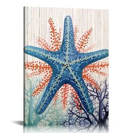 Starfish Wall Decor Art Canvas Print Painting Rustic Coastal Cottage Ocean Nautical Themed Poster Decoration Artwork for Home Bedroom Bathroom