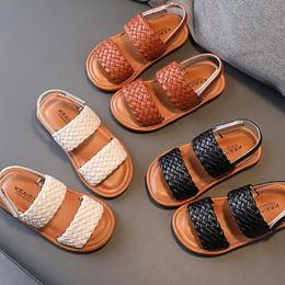 Girl Sandals Braided Open Toe Fashion Vacation Summer Children Flat Shoes Solid Colour Comfy Outdoor Antislip Kids Sliders 240530