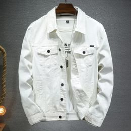 Spring Men Solid Lapel Denim Jackets Fashion Motorcycle Jeans Jackets Hommes Slim Fit Cotton Casual Black White Coats 240520