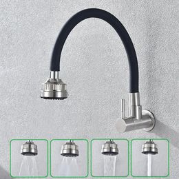 Kitchen Faucets Wall Mounted Sink Faucet Sprayer 304 Stainless Steel Universal Rotating Silicone Tube Single Cold Water Mixer Tap