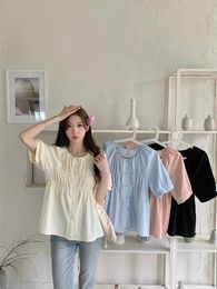 Women's Blouses Sweet Girl Casual Short-sleeved Shirt Summer O-neck Bubble Sleeve Loose Fitting Fashion Female Clothes