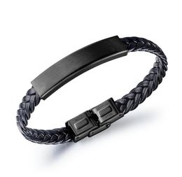 Fashion Jewellery Mens Black Charm Handmade Braid Leather Bracelet Finding Stainless Steel Design Diy Punk Hip Hop Bracelets For Men9605797