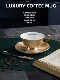 Cups Saucers Bone China Golden Coffee Cup Set Ceramic Dish Spoon Gold Painting British Mug Decorative Tableware Gift