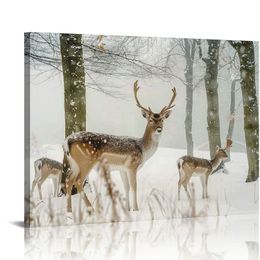 Canvas Wall Art Elk In Winter Canvas Print Artwork Deer And Snow Wall Art Paintings Modern Picture Print for Living Room Dinning Room Bedroom Bathroom Home Decor