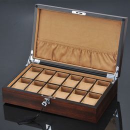 Watch Boxes & Cases 12 Slots Wooden Organiser Luxury Watches Holder Case Wood Jewellery Gift Case Storage Box With Lock 220O